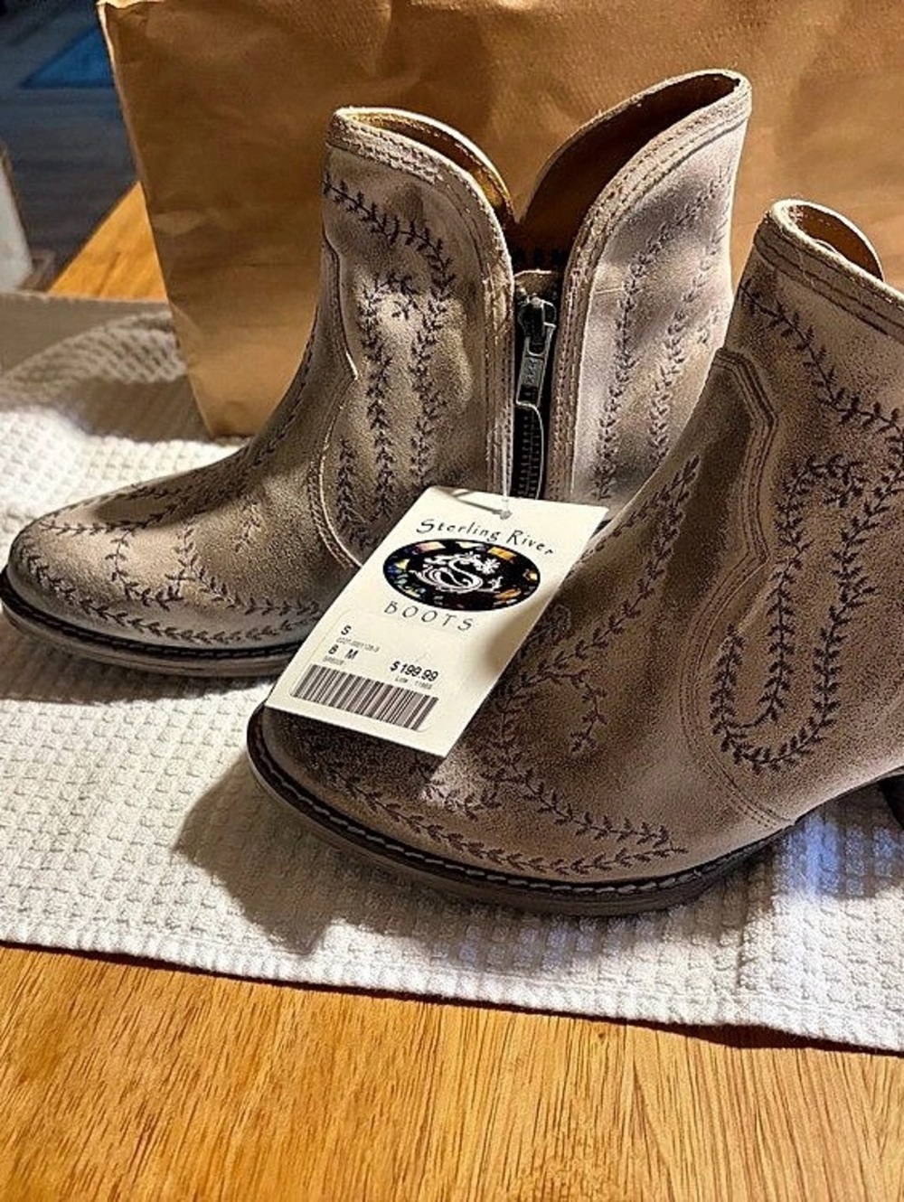 Sterling River Smoke Sand Shortie Embroidered Ankle Boots Gray